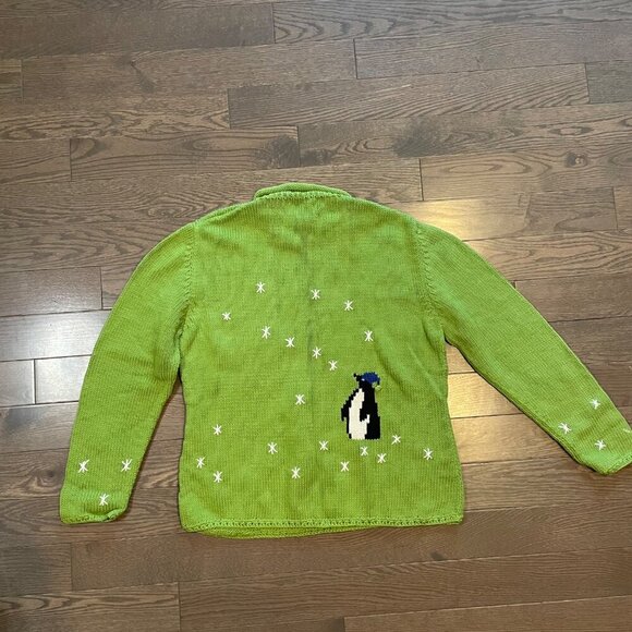 Monterey Bay Knit Penguin Sweater, Green, Size M, knit, long sleeve, scarf - Picture 2 of 8
